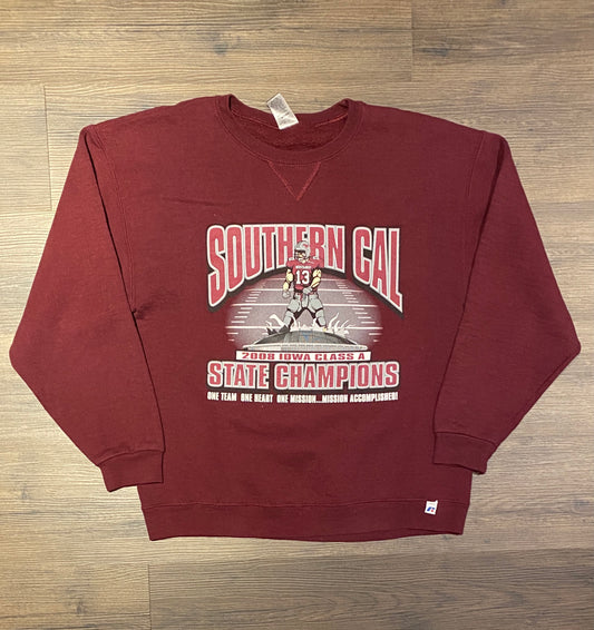 Southern Cal Mustangs 2008 Iowa Class A State Champions Graphic Crewneck | Size Medium | Vintage 2000s Red Sweater | Free Shipping to USA |