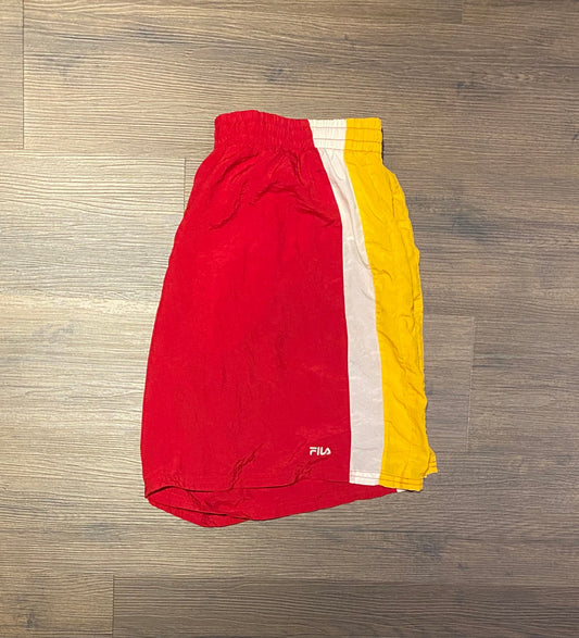 FILA Side Striped Graphic Shorts | Size XXL | Vintage 1990s Branded Red Board / Swim Shorts | Mesh Lined Inside | Free Shipping to USA |