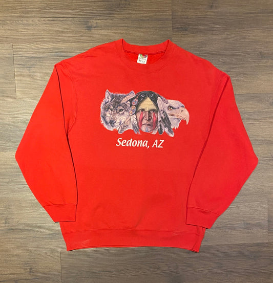 Sedona, Arizona Wolves & Eagles Graphic Crewneck | Size Large | Vintage 2000s Tourist Promotional Red Sweater | Free Shipping to USA |