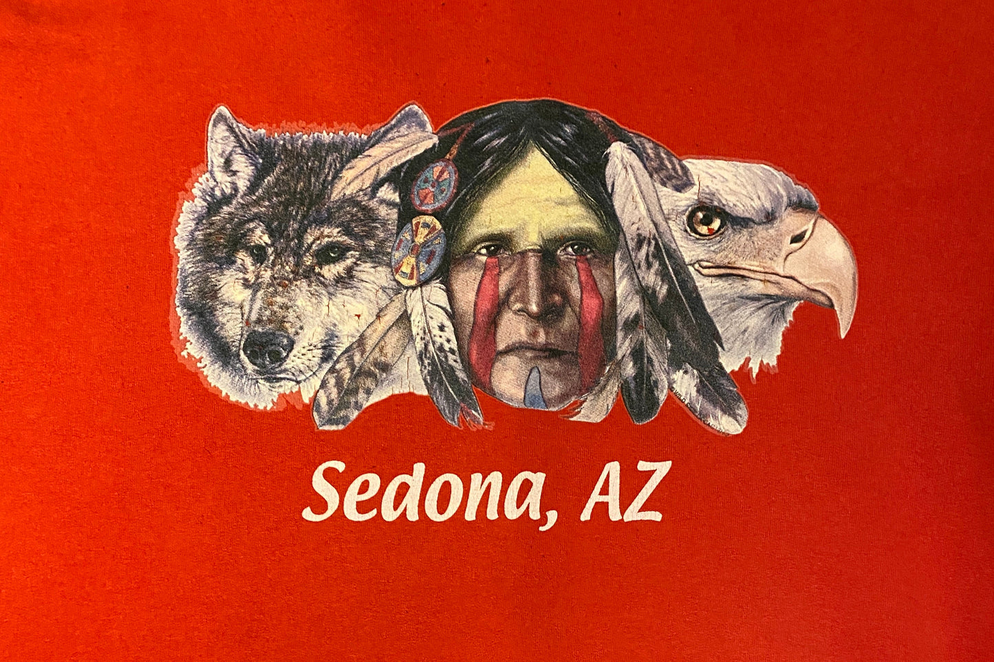 Sedona, Arizona Wolves & Eagles Graphic Crewneck | Size Large | Vintage 2000s Tourist Promotional Red Sweater | Free Shipping to USA |