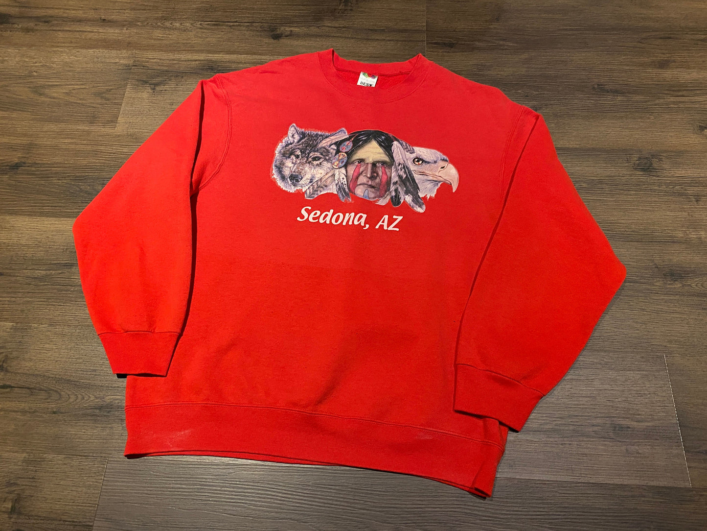 Sedona, Arizona Wolves & Eagles Graphic Crewneck | Size Large | Vintage 2000s Tourist Promotional Red Sweater | Free Shipping to USA |