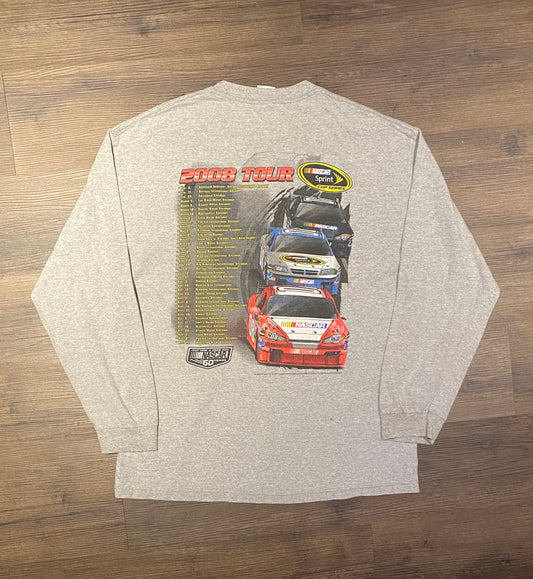 NASCAR Sprint Cup Series Tour 2008 Graphic Tee | Size XL | Vintage 2000s Racing Grey Long Sleeve T-Shirt | Free Shipping to USA |