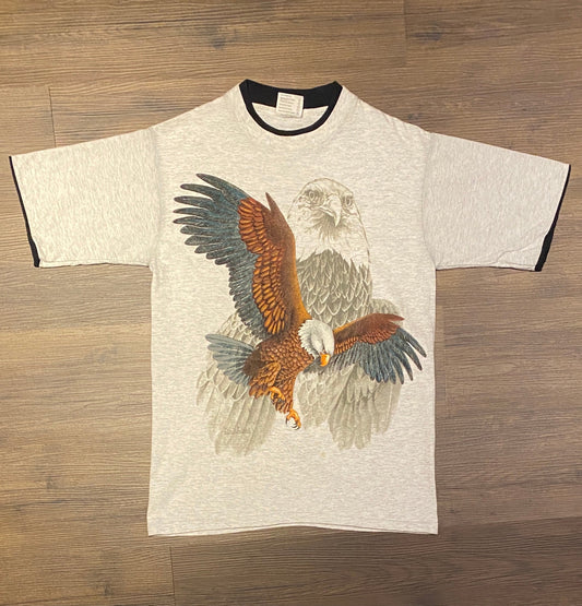 Bald Eagle Big Print Graphic Tee | Size Medium | Vintage 1990s Single Stitch Animal Graphic Grey T-Shirt | Free Shipping to USA |