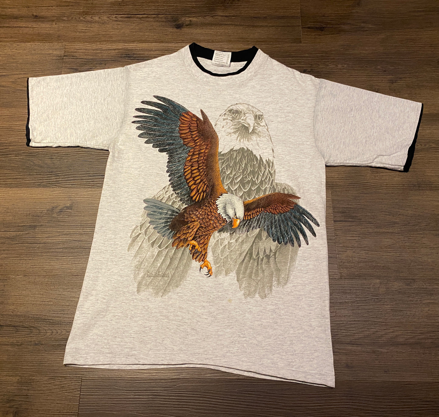 Bald Eagle Big Print Graphic Tee | Size Medium | Vintage 1990s Single Stitch Animal Graphic Grey T-Shirt | Free Shipping to USA |