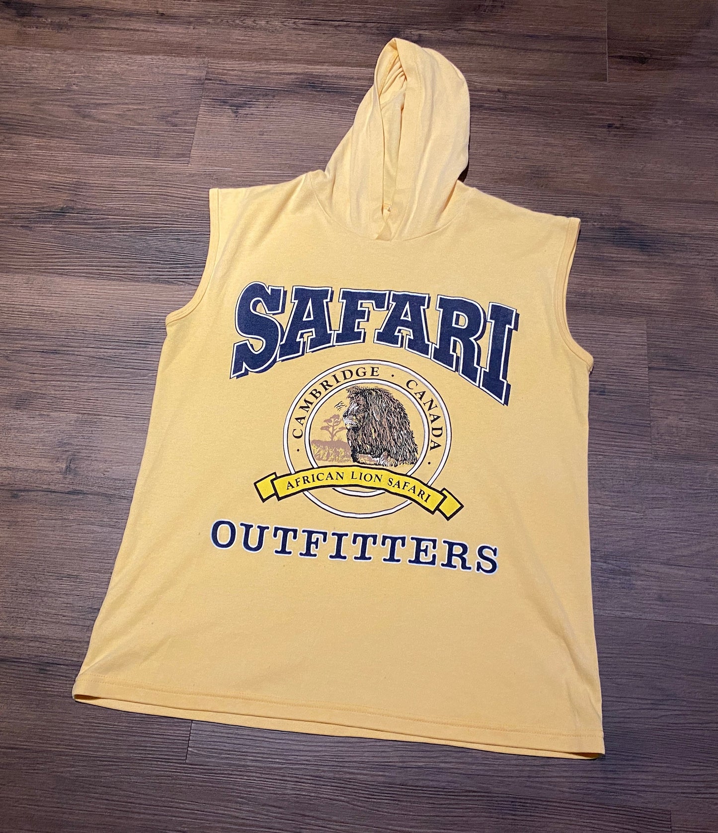 African Lion Safari Cambridge, Canada Tank Top Graphic Hoodie | Size Medium | Vintage 1990s Tourist Yellow T-Shirt | Free Shipping to USA |