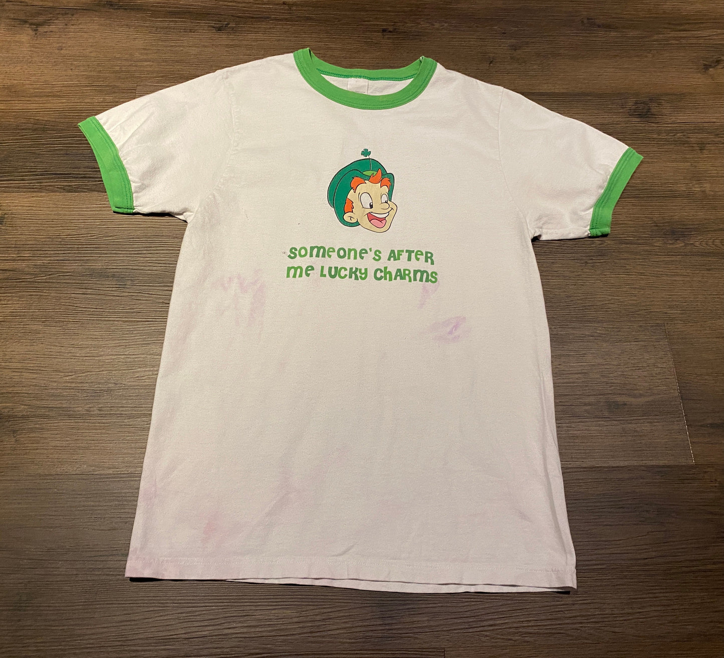 Someone's After Me Lucky Charms Graphic Tee | Size Medium | Vintage 2000s Cartoon Promotional White T-Shirt | Free Shipping to USA |