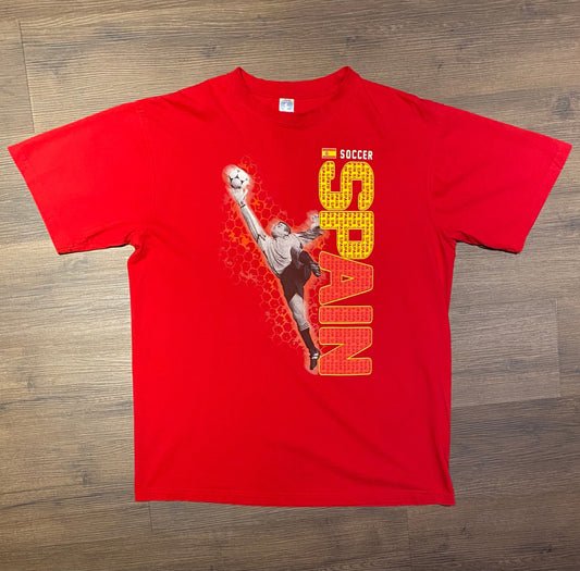 Spain National Football Team Graphic Tee | Size Large | Vintage 2000s Red Soccer Football T-Shirt | Free Shipping to USA|