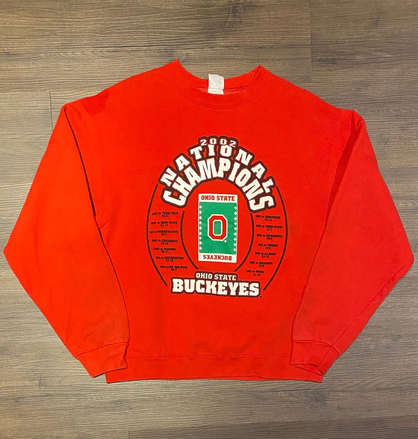 Ohio State Buckeyes National Champions 2002 Graphic Crewneck | Size Large | Vintage 2000s College Football Red Sweater|Free Shipping to USA|