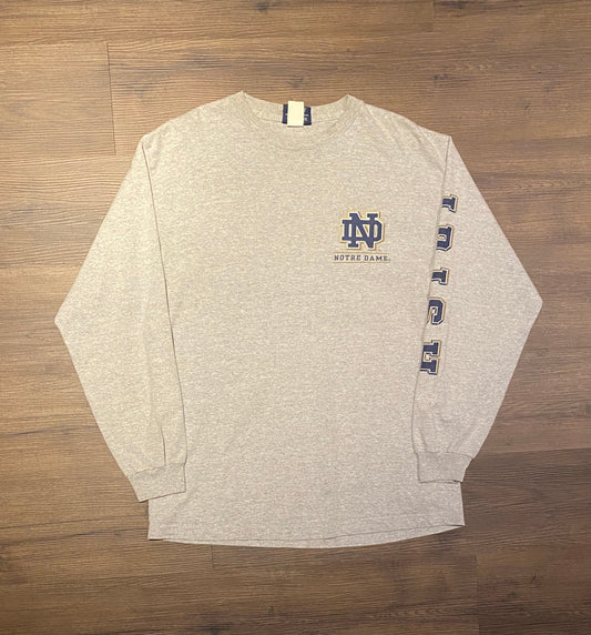 Notre Dame Fighting Irish Graphic Tee | Size Large | Vintage 1990s College Sports Grey T-Shirt | Jansport Tag | Free Shipping to USA |