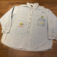 One Fish, Two Fish, Red Fish, Blue Fish Denim Jacket | Size XXL | Vintage 1990s Retro Light Blue Denim Coat | Free Shipping to USA|