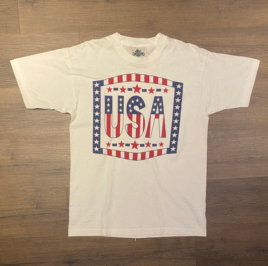 United States of America Flag Graphic Tee | Size Large | Vintage 1990s Single Stitch Tourist T-Shirt | Made in USA | Free Shipping to USA |