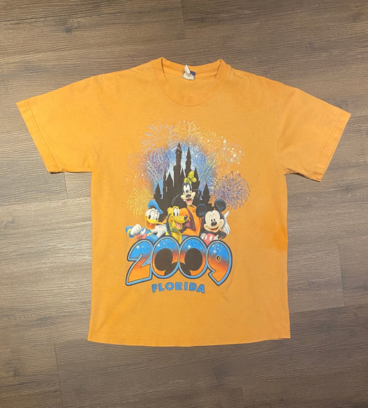 Walt Disney World Florida Graphic Tee | Size Large | Vintage 2000s Disney Cartoon Orange T-Shirt | Free Shipping to USA |