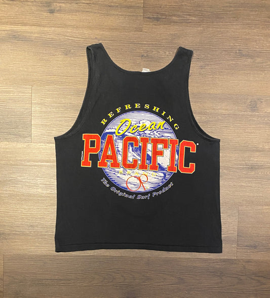 Ocean Pacific The Original Surf Product Graphic Tee | Size Large | Vintage 1990s Black Tank Top T-Shirt | Made in USA |Free Shipping to USA|