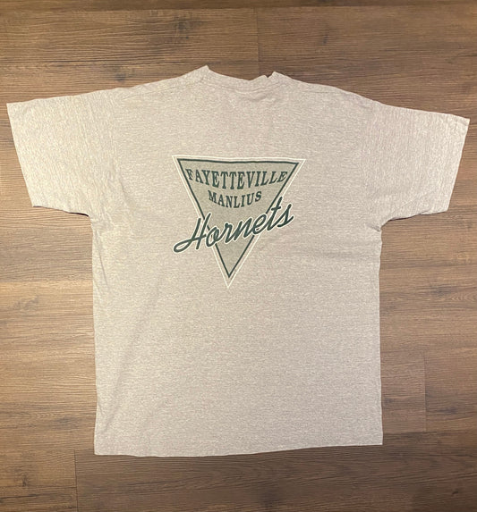 Fayetteville-Manlius Hornets High School Football Graphic Tee | Size XXL | Vintage 1990s Grey Single Stitch T-Shirt | Free Shipping to USA |