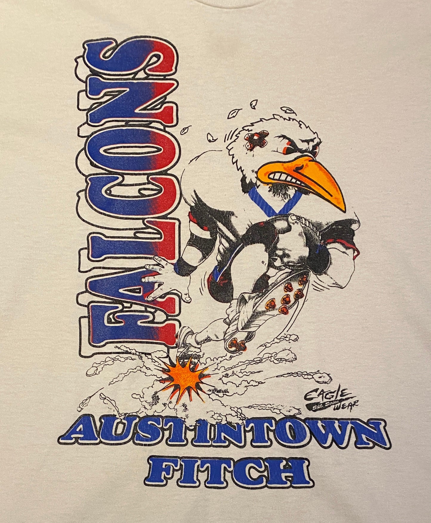 Austintown Fitch Falcons High School Graphic Tee | Size Large | Vintage 1990s Single Stitch White T-Shirt |Made in USA|Free Shipping to USA|