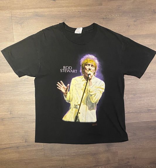 Rod Stewart A Night To Remember Tour Graphic Tee | Size XL | Vintage 1990s Rock Band Single Stitch Black T-Shirt | Free Shipping to USA |