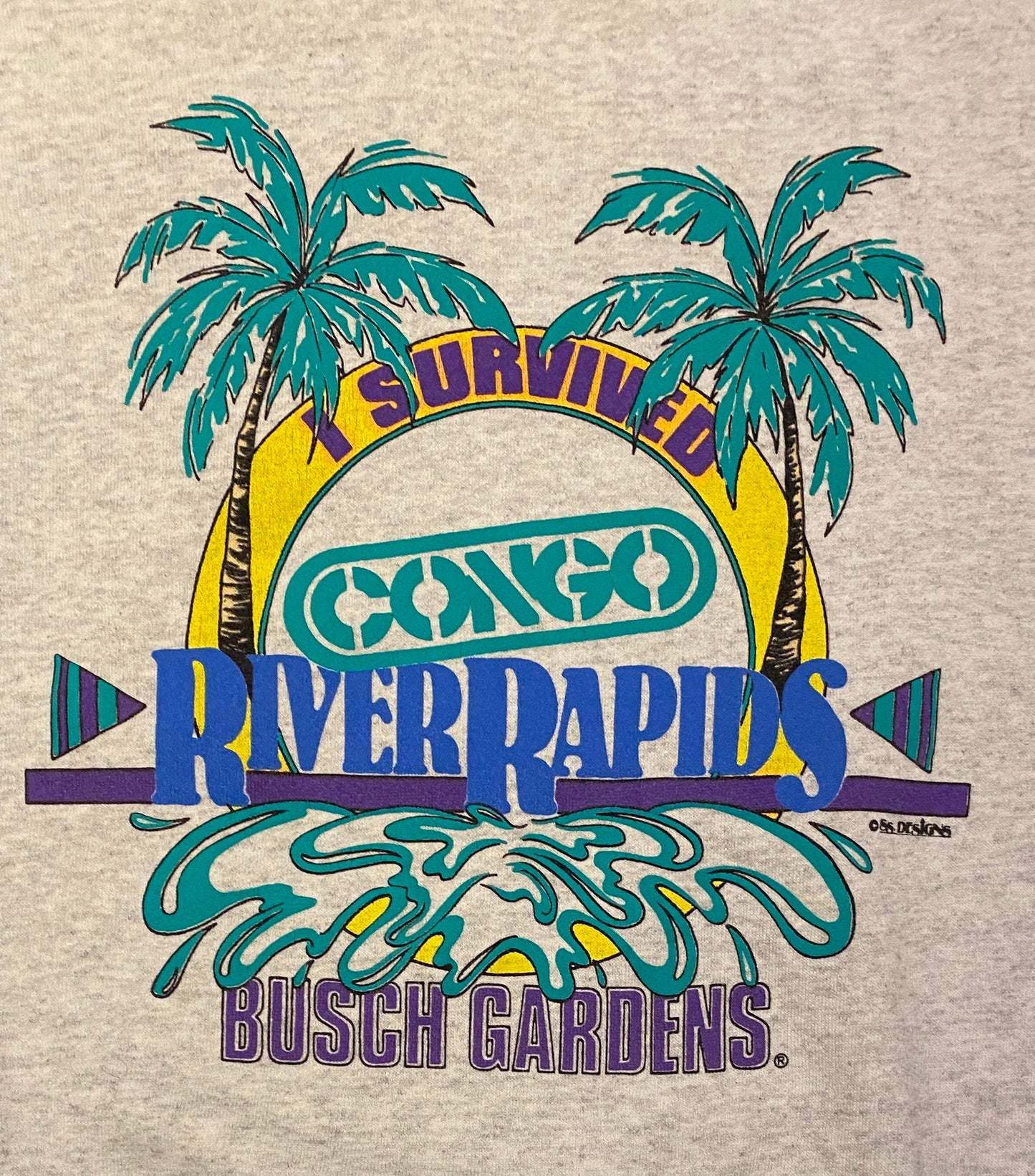 I Survived Congo River Rapids Busch Gardens Crewneck | Size Large | Vintage 1990s Promotional Grey Sweater|Made in USA|Free Shipping to USA|