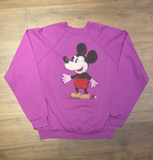 Mickey Mouse Spray Painted Style Graphic Crewneck | Size X-Large | Vintage 1990s Promotional Cartoon Purple Sweater | Free Shipping to USA |