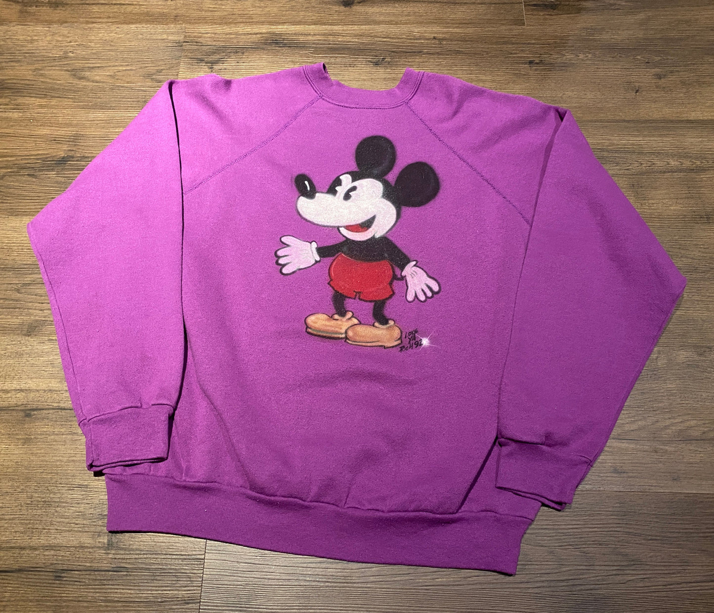 Mickey Mouse Spray Painted Style Graphic Crewneck | Size X-Large | Vintage 1990s Promotional Cartoon Purple Sweater | Free Shipping to USA |