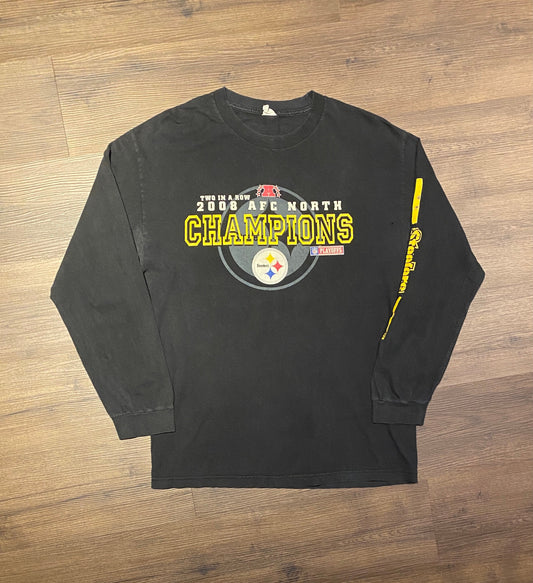 Pittsburgh Steelers 2008 AFC North Champions Graphic Tee | Size Large | Vintage 2000s NFL Football Black T-Shirt | Free Shipping to USA |