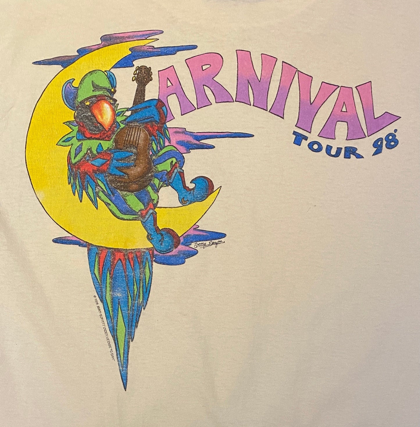 Jimmy Buffett Carnival Tour 1998 Graphic Tee | Size Large | Vintage 1990s Single Stitch Country Music White T-Shirt | Free Shipping to USA |