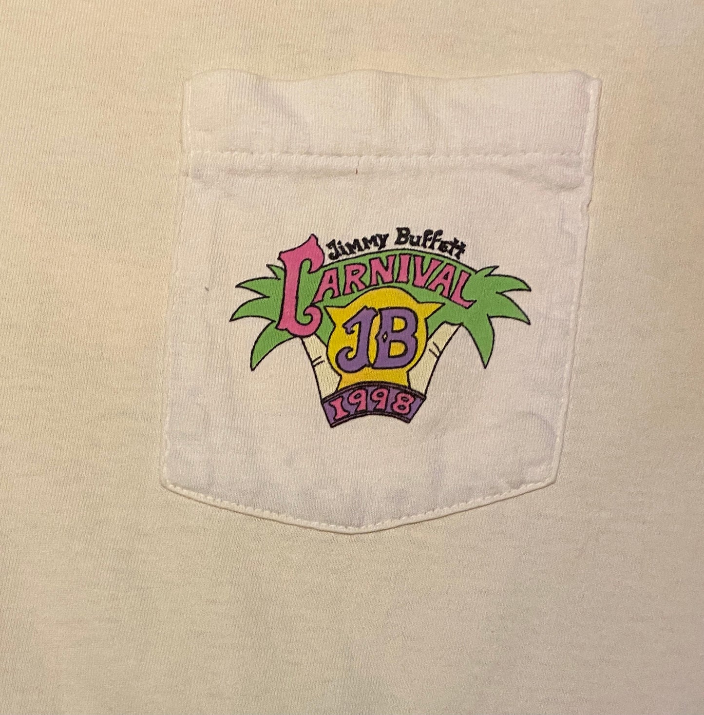 Jimmy Buffett Carnival Tour 1998 Graphic Tee | Size Large | Vintage 1990s Single Stitch Country Music White T-Shirt | Free Shipping to USA |