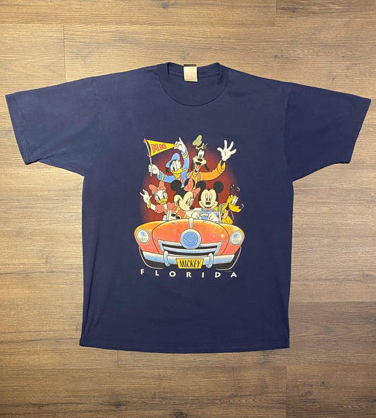 Disney Mickey Mouse & More Florida Graphic Tee | Size X-Large | Vintage 1990s Disney Cartoon Promotional Blue T-Shirt |Free Shipping to USA|