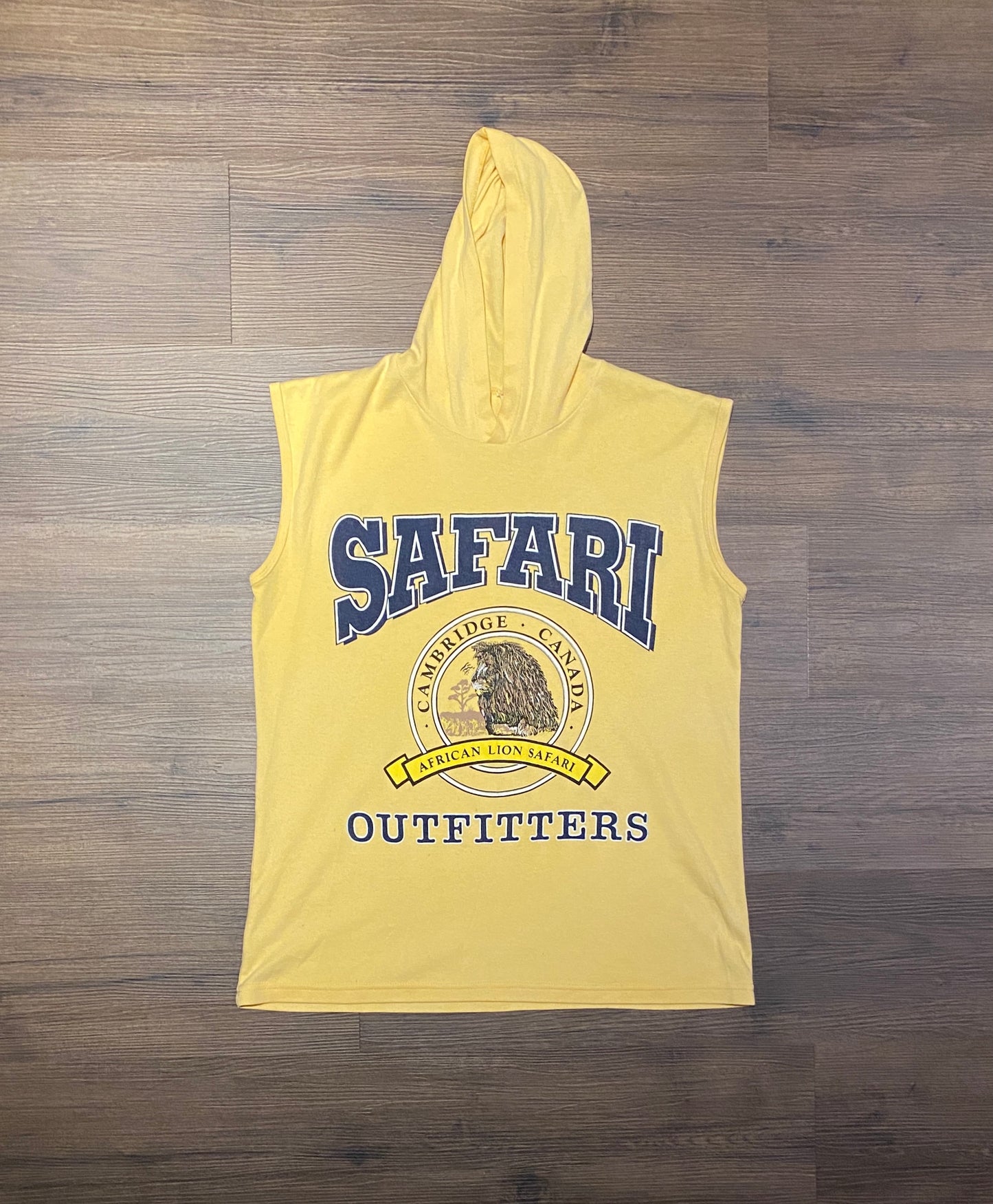 African Lion Safari Cambridge, Canada Tank Top Graphic Hoodie | Size Medium | Vintage 1990s Tourist Yellow T-Shirt | Free Shipping to USA |