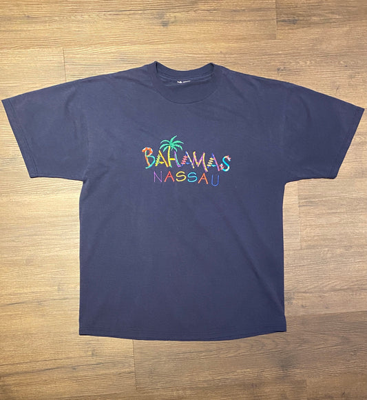 Nassau, Bahamas Embroidered Graphic Tee | Size X-Large | Vintage 1990s Tourist Blue T-Shirt | Free Shipping to USA |