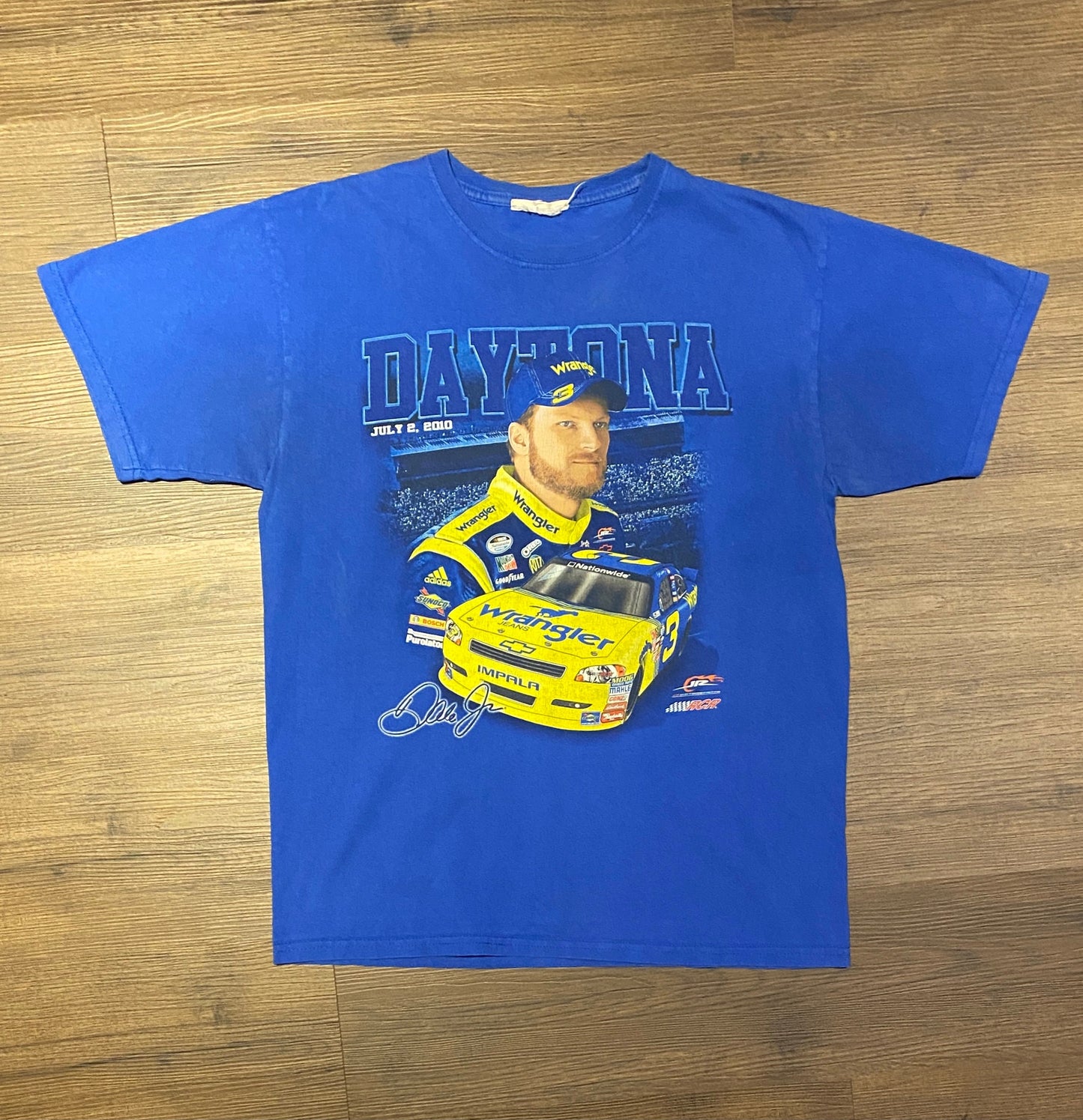 Dale Earnhardt & Dale Earnhardt Jr. Daytona NASCAR Racing Graphic Tee | Size Large | Vintage 2000s Blue Racing T-Shirt|Free Shipping to USA|