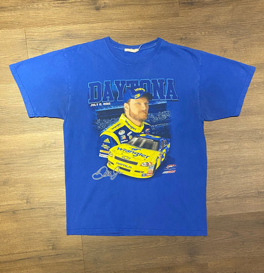 Dale Earnhardt & Dale Earnhardt Jr. Daytona NASCAR Racing Graphic Tee | Size Large | Vintage 2000s Blue Racing T-Shirt|Free Shipping to USA|