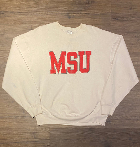 Mississippi State Bulldogs Graphic Crewneck | Size XXL | Vintage 1990s College Sports Red & White Sweater | Free Shipping to USA |