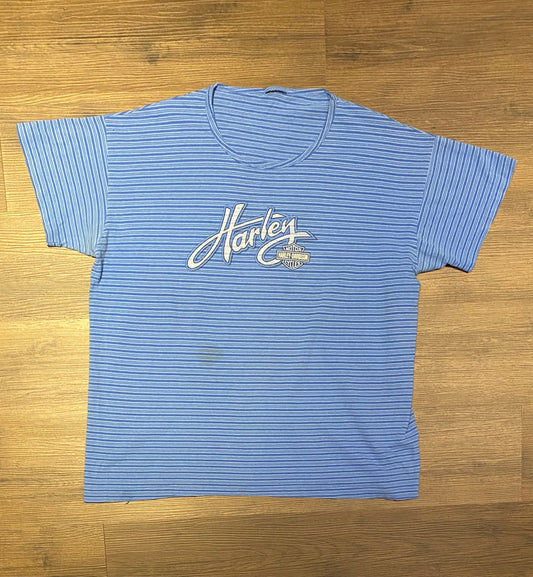 Harley Davidson Tucson, Arizona Graphic Tee | Size Large | Vintage 2000s Biker Motorcycle Striped Blue T-Shirt | Free Shipping to USA |
