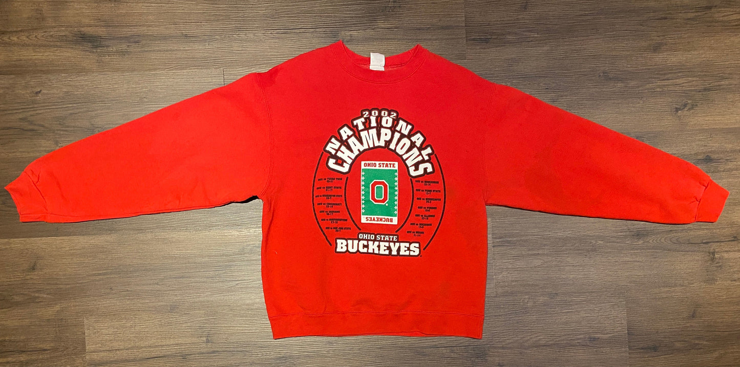 Ohio State Buckeyes National Champions 2002 Graphic Crewneck | Size Large | Vintage 2000s College Football Red Sweater|Free Shipping to USA|