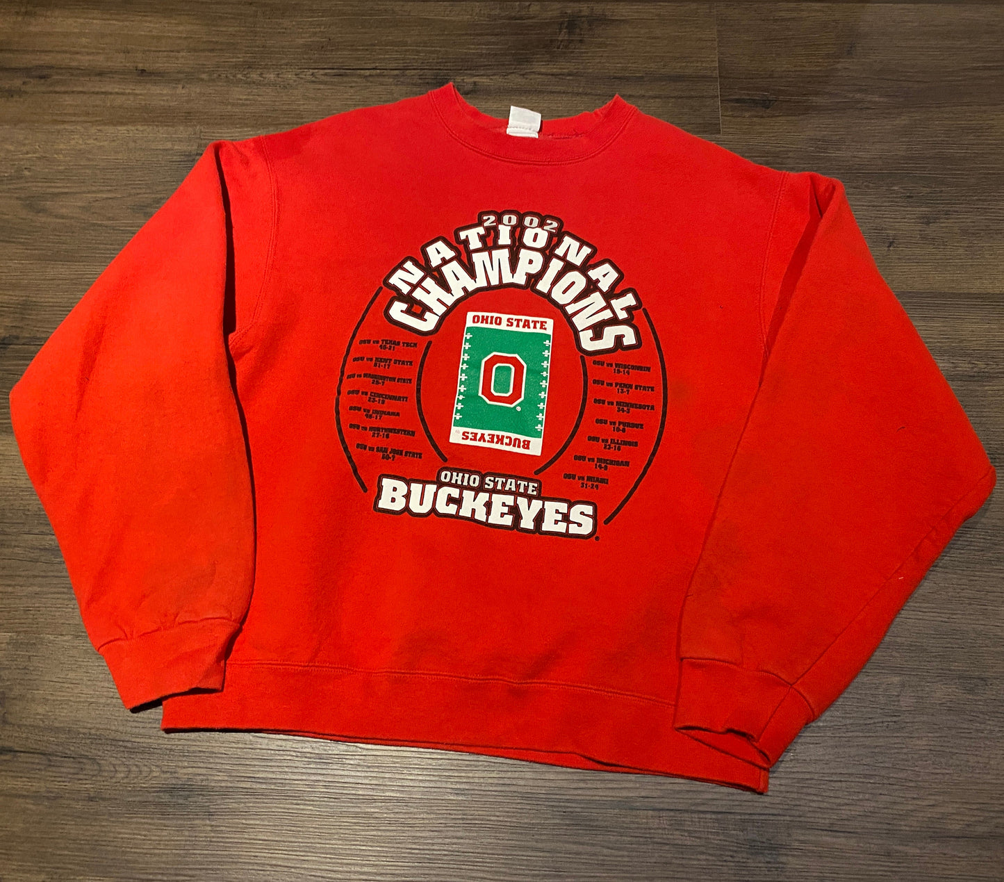 Ohio State Buckeyes National Champions 2002 Graphic Crewneck | Size Large | Vintage 2000s College Football Red Sweater|Free Shipping to USA|