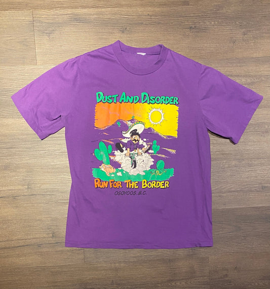 Dust And Disorder Run For The Border Graphic Tee | Size Large | Vintage 1990s Single Stitch Tourist Purple T-Shirt | Free Shipping to USA|