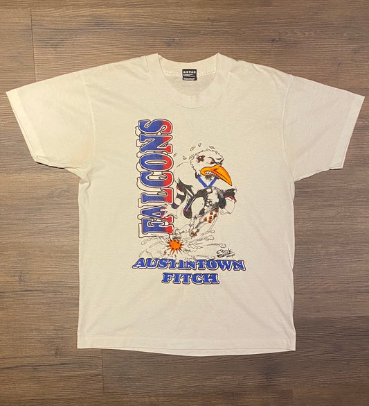 Austintown Fitch Falcons High School Graphic Tee | Size Large | Vintage 1990s Single Stitch White T-Shirt |Made in USA|Free Shipping to USA|