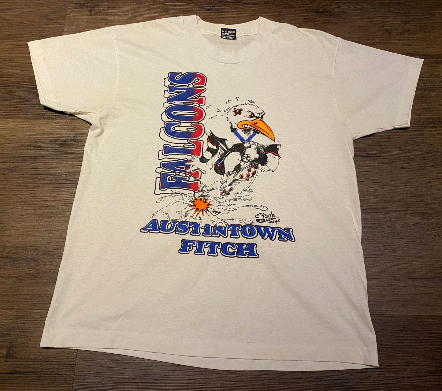 Austintown Fitch Falcons High School Graphic Tee | Size Large | Vintage 1990s Single Stitch White T-Shirt |Made in USA|Free Shipping to USA|