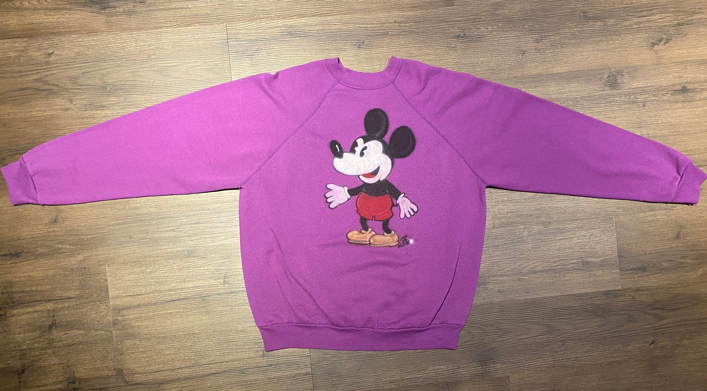 Mickey Mouse Spray Painted Style Graphic Crewneck | Size X-Large | Vintage 1990s Promotional Cartoon Purple Sweater | Free Shipping to USA |