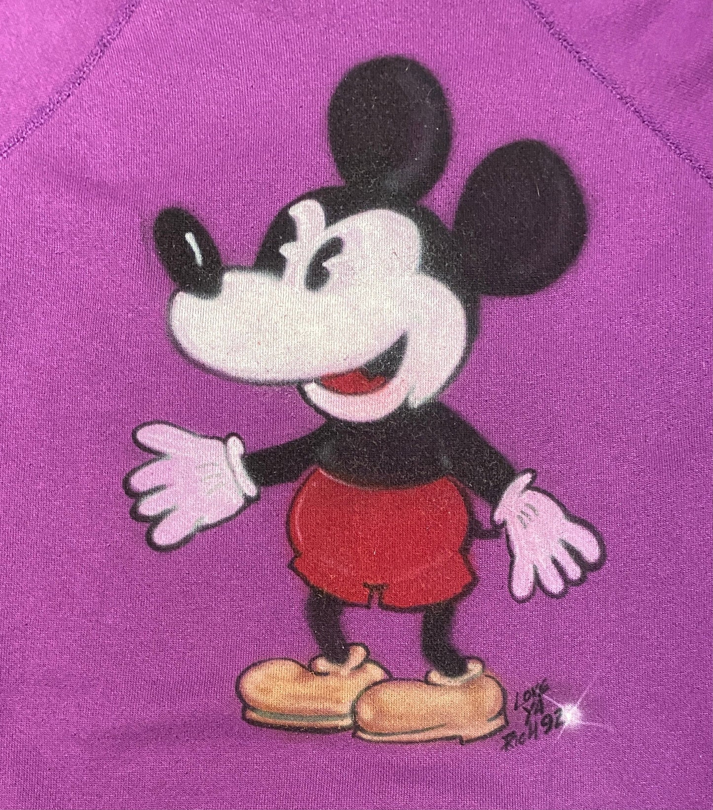 Mickey Mouse Spray Painted Style Graphic Crewneck | Size X-Large | Vintage 1990s Promotional Cartoon Purple Sweater | Free Shipping to USA |