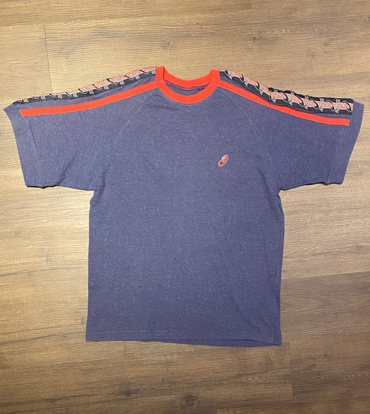 Asics Small Embroidered Logo Graphic Tee | Size X-Large | Vintage 1990s Branded Blue T-Shirt | Free Shipping to USA |