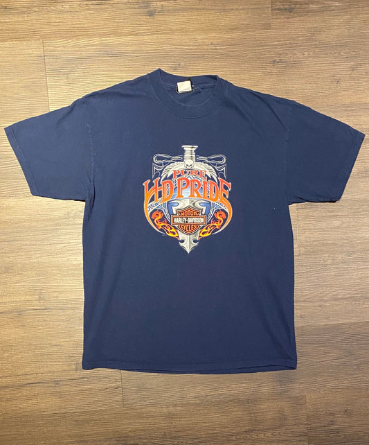 Harley Davidson Gatlinburg & Maryville, Tennessee Graphic Tee | Size Large | Vintage 2000s Motorcycle Blue T-Shirt | Free Shipping to USA |