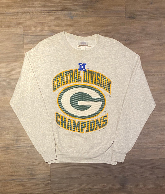 Green Bay Packers 1996 Division Champions Graphic Crewneck | Size Large | Vintage 1990s NFL Football Grey Sweater | Free Shipping to USA|