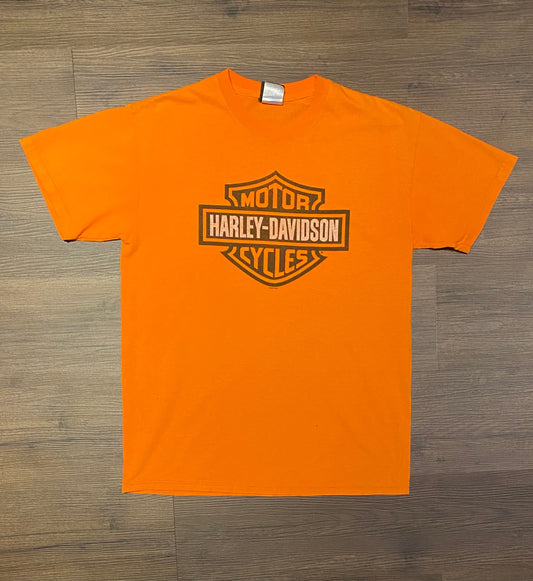 Harley Davidson Outer Banks, North Carolina Graphic Tee | Size Medium | Vintage 2000s Motorcycle Biker Orange T-Shirt |Free Shipping to USA|