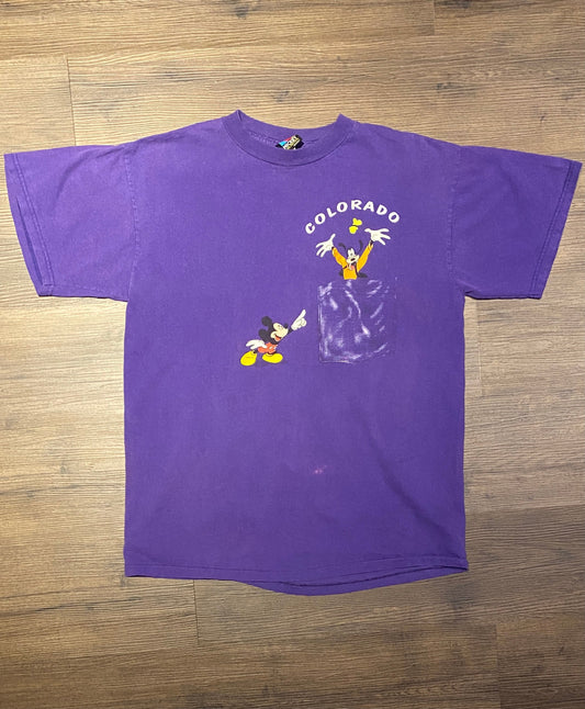 Mickey Mouse & Goofy Colorado Graphic Tee | Size Large | Vintage 2000s Disney Cartoon Purple T-Shirt | Free Shipping to USA |