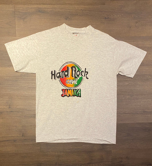 Hard Rock Cafe Jamaica Graphic Tee | Size Large | Vintage 1990s Single Stitch Classic Collectors Grey T-Shirt | Free Shipping to USA |