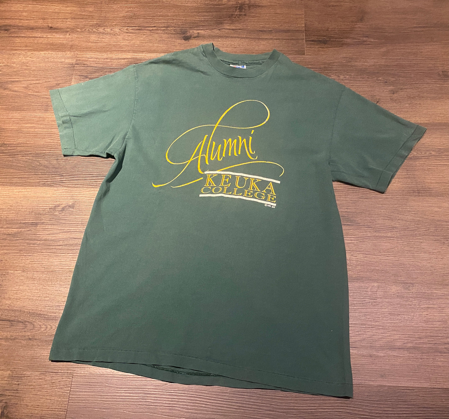 Keuka College Alumni Graphic Tee | Size Large | Vintage 1990s Single Stitch Green T-Shirt | Made in USA | Free Shipping to USA |