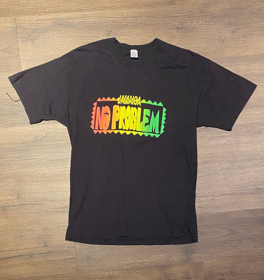 Jamaica No Problem Flag Coloured Graphic Tee | Size X-Large | Vintage 1990s Single Stitch Tourist Black T-Shirt | Free Shipping to USA |