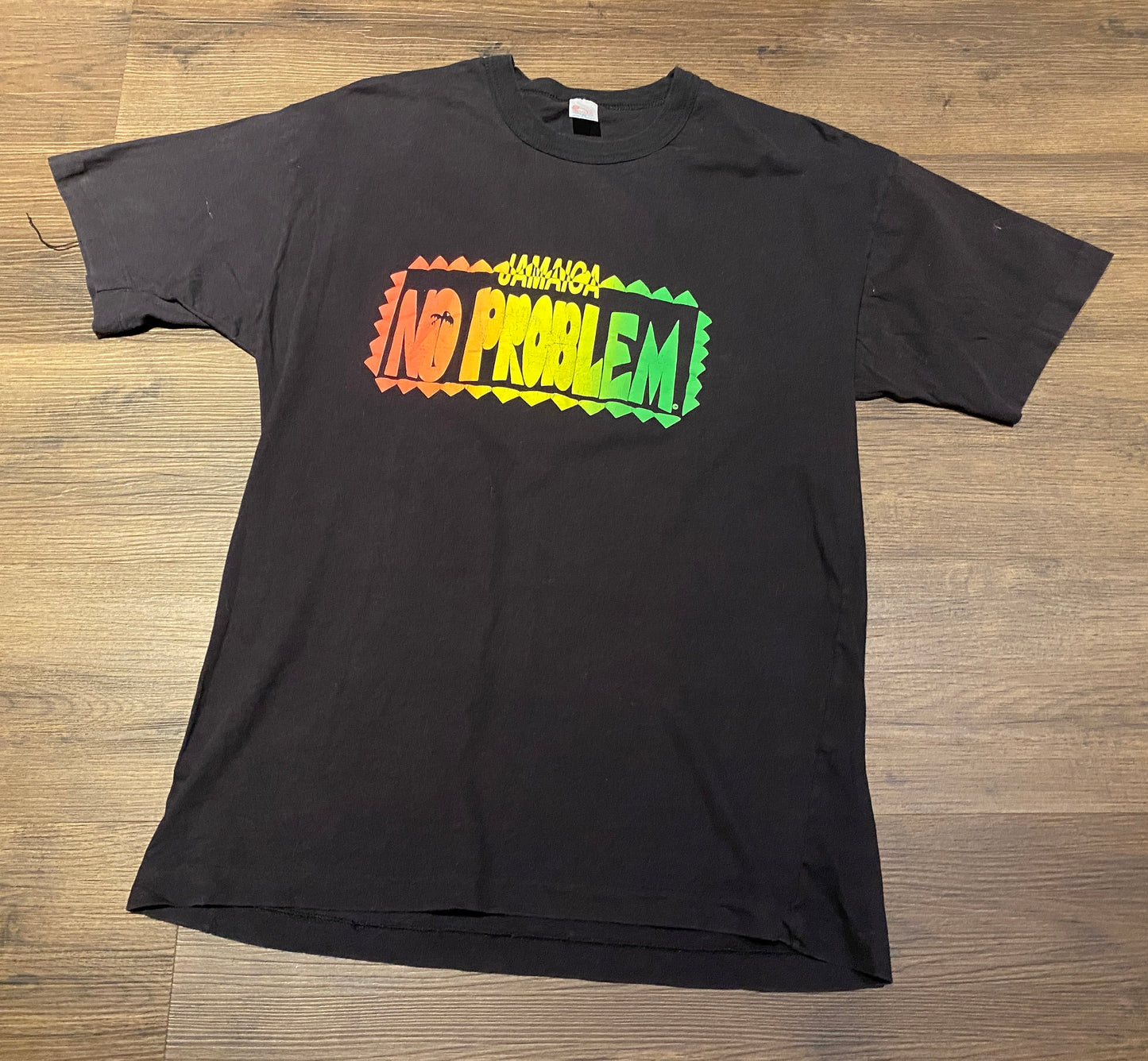 Jamaica No Problem Flag Coloured Graphic Tee | Size X-Large | Vintage 1990s Single Stitch Tourist Black T-Shirt | Free Shipping to USA |