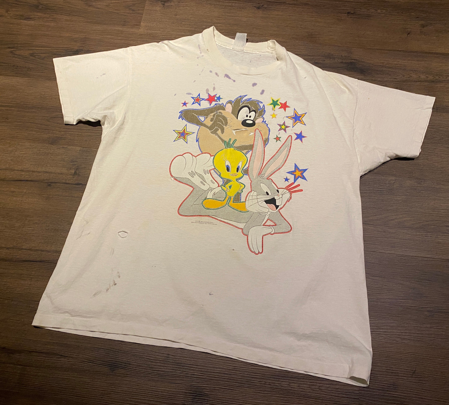 Tweety, Bugs Bunny & Taz Graphic Tee | Size XL | Vintage 1990s Cartoon Looney Tunes Character White T-Shirt | Free Shipping to USA |